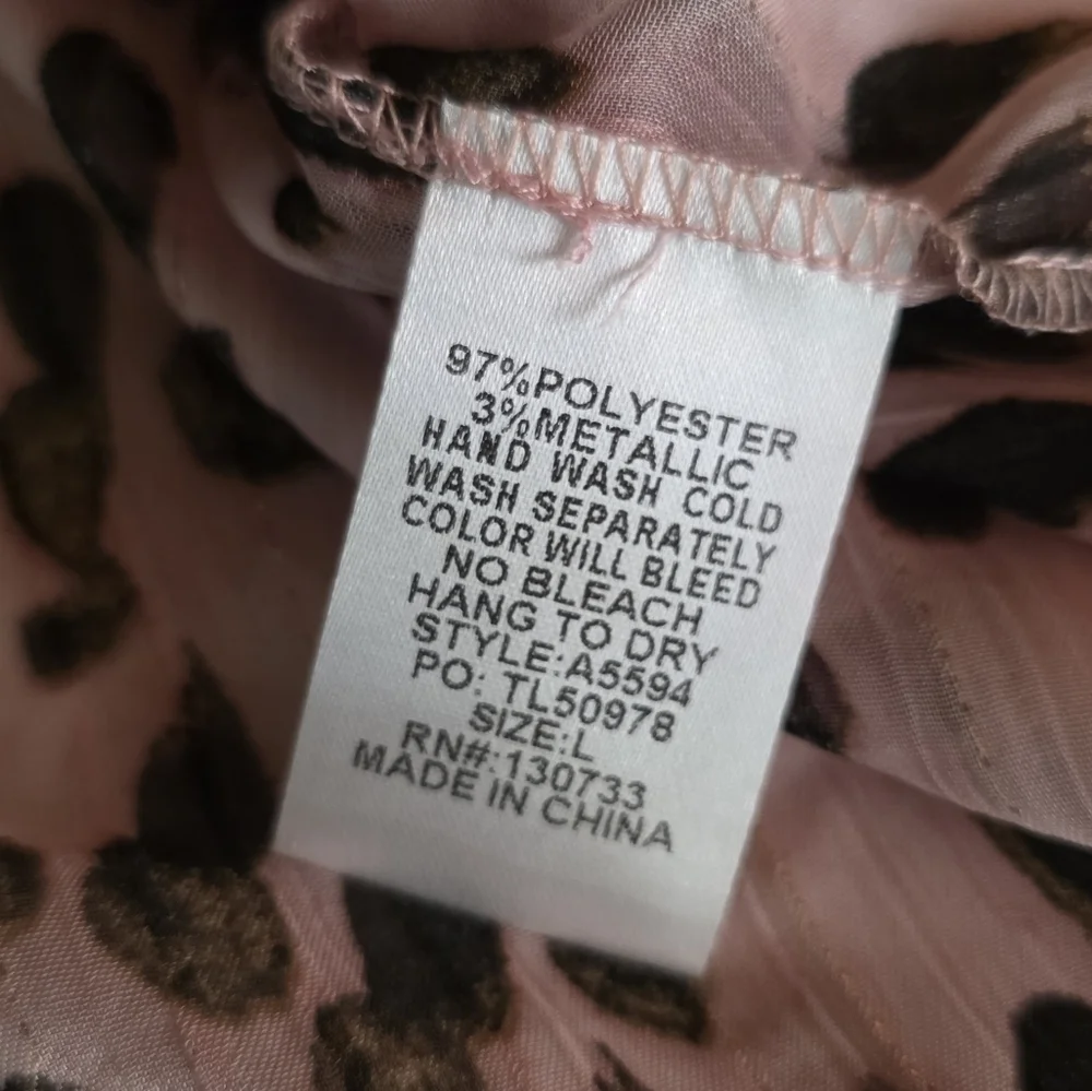 Umgee Pink Metallic Leopard Print Ruffle Sleeve Blouse Size L Sheer Top